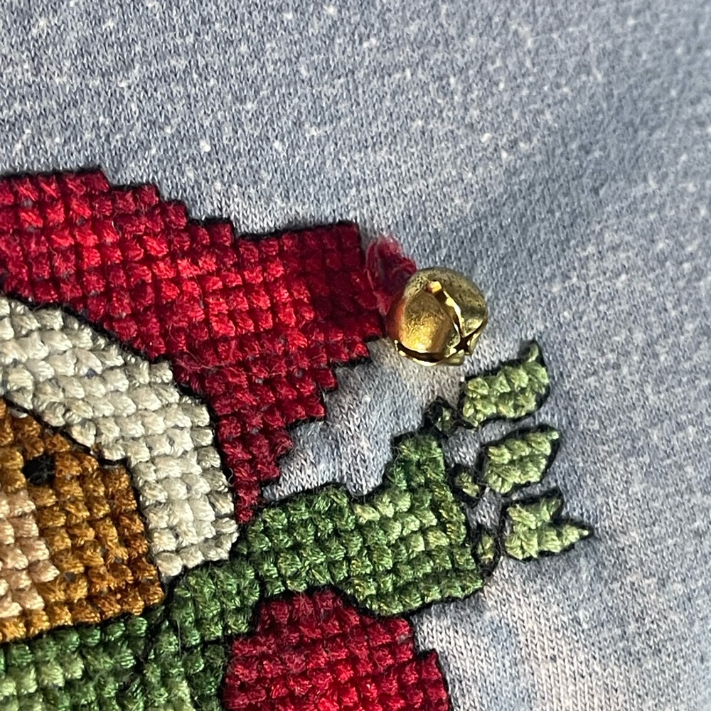 Vintage GAP Women's XL Sweatshirt Baby Blue Christmas Bear Bell Embroidered Ugly - Picture 4 of 10